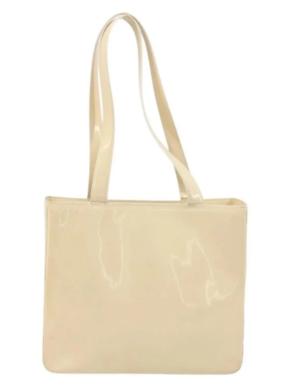CHANEL Tote Bag Patent leather Ivory Gold CC Auth bs34540
